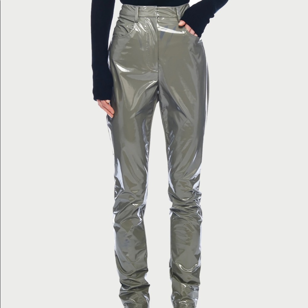 Tibi Tech Patent Skinny Pant in Cement